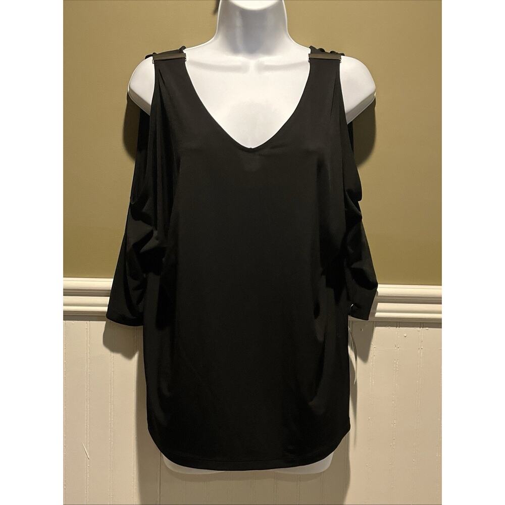 INC Black Cold Shoulder Top – Long Sleeve Women’s Medium NWT